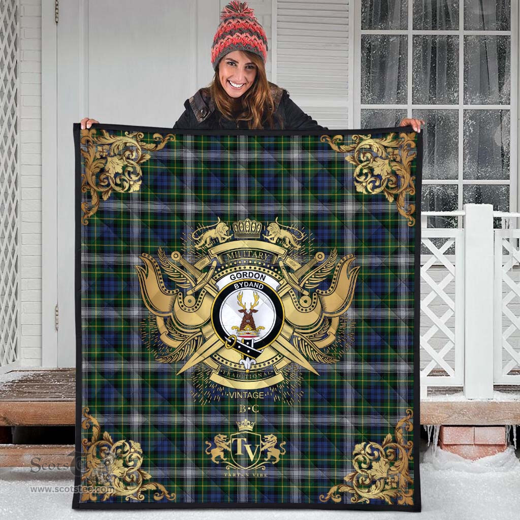 Scottish Gordon Dress 02 Clan Tartan Quilt - Military Logo Style Scottish Plaid Tartan Plaid