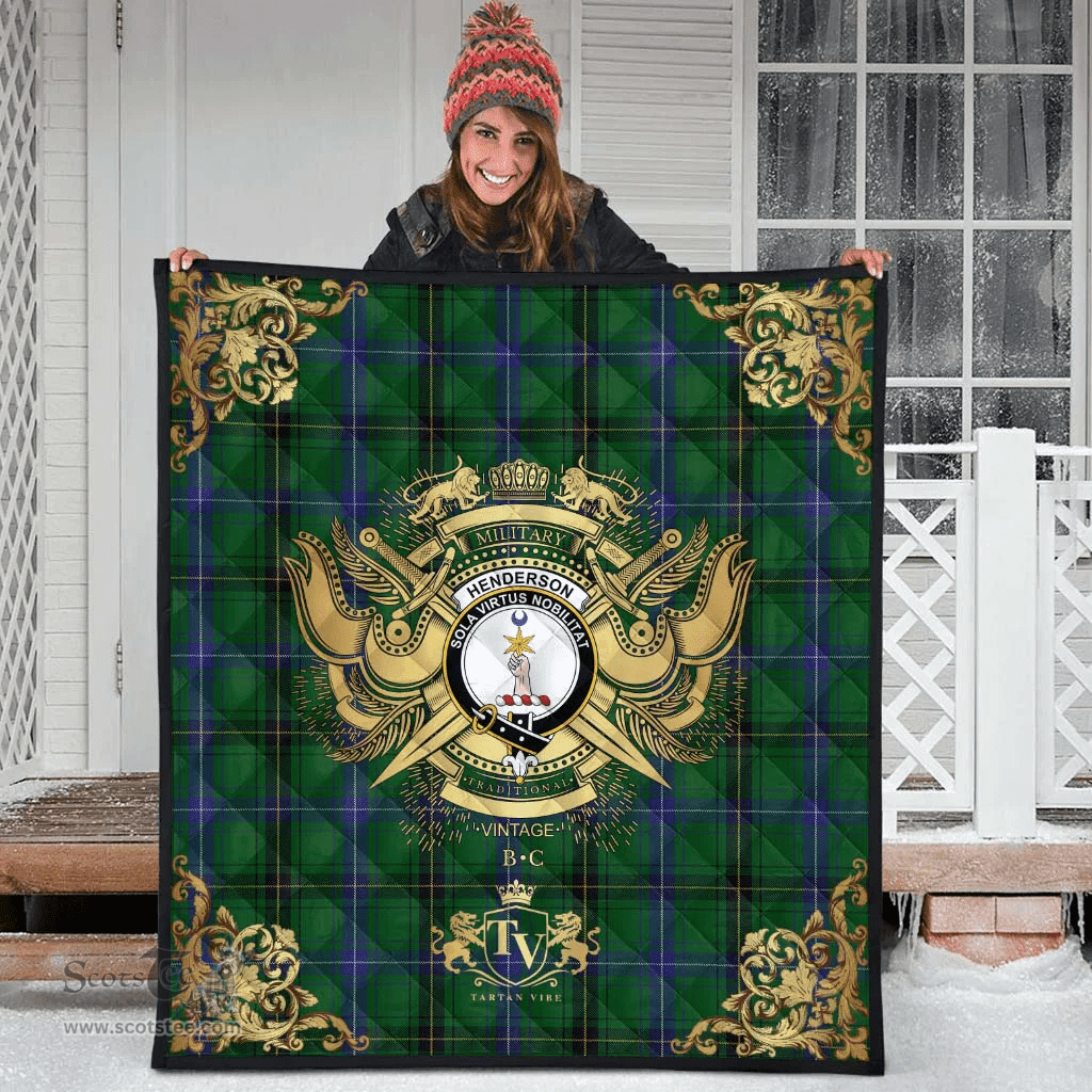 Scottish Henderson (MacKendrick) Clan Tartan Quilt - Military Logo Style Scottish Plaid Tartan Plaid