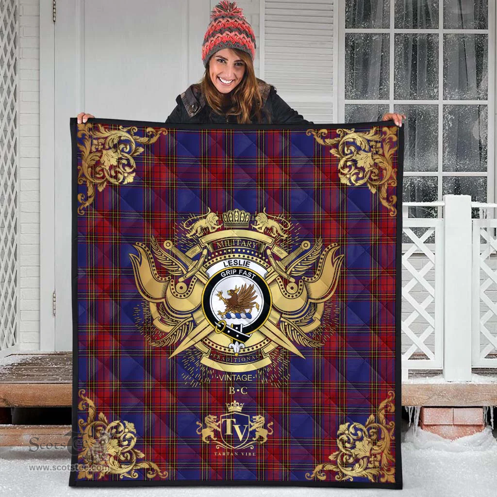 Scottish Leslie J Cant Clan Tartan Quilt - Military Logo Style Scottish Plaid Tartan Plaid