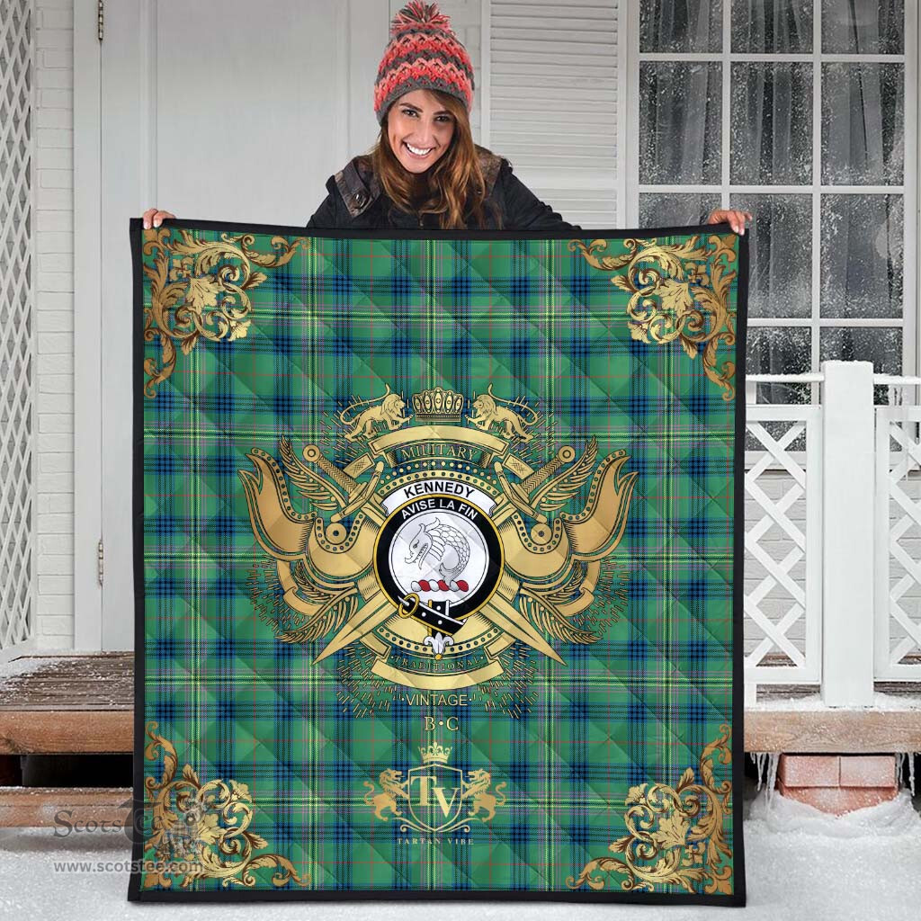 Scottish Kennedy Ancient Clan Tartan Quilt - Military Logo Style Scottish Plaid Tartan Plaid