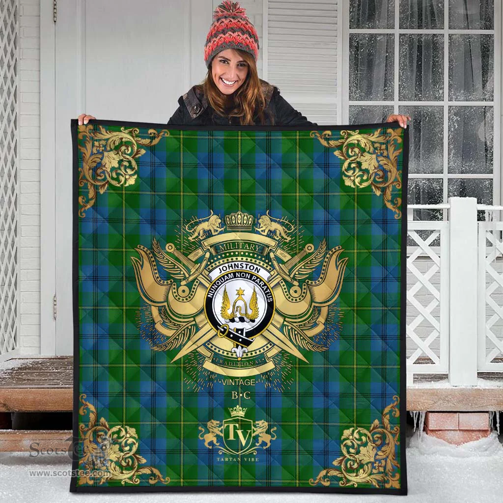 Scottish Johnston (Johnstone) 01 Clan Tartan Quilt - Military Logo Style Scottish Plaid Tartan Plaid