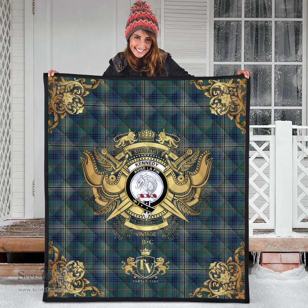 Scottish Kennedy Modern Clan Tartan Quilt - Military Logo Style Scottish Plaid Tartan Plaid