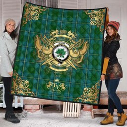 Scottish Irving of Bonshaw Clan Tartan Quilt - Military Logo Style Scottish Plaid Tartan Plaid