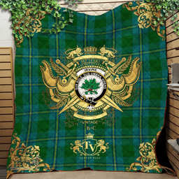 Scottish Irving of Bonshaw Clan Tartan Quilt - Military Logo Style Scottish Plaid Tartan Plaid