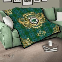 Scottish Irving of Bonshaw Clan Tartan Quilt - Military Logo Style Scottish Plaid Tartan Plaid