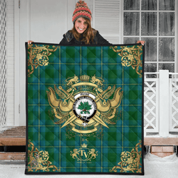 Scottish Irving of Bonshaw Clan Tartan Quilt - Military Logo Style Scottish Plaid Tartan Plaid