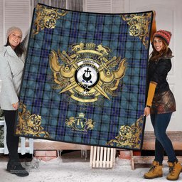 Scottish Hannay Blue Clan Tartan Quilt - Military Logo Style Scottish Plaid Tartan Plaid