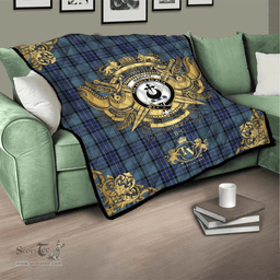 Scottish Hannay Blue Clan Tartan Quilt - Military Logo Style Scottish Plaid Tartan Plaid