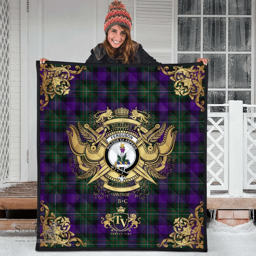 Scottish Ferguson Unidentified Clan Tartan Quilt - Military Logo Style Scottish Plaid Tartan Plaid