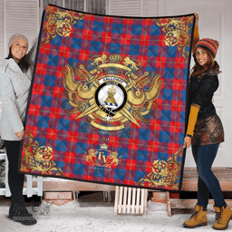 Scottish Galloway Red Clan Tartan Quilt - Military Logo Style Scottish Plaid Tartan Plaid