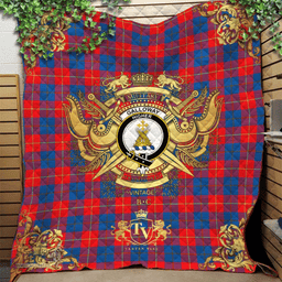 Scottish Galloway Red Clan Tartan Quilt - Military Logo Style Scottish Plaid Tartan Plaid
