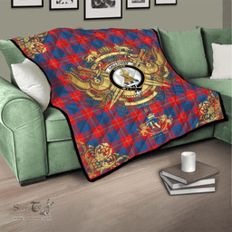 Scottish Galloway Red Clan Tartan Quilt - Military Logo Style Scottish Plaid Tartan Plaid