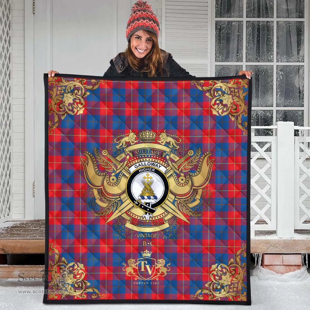 Scottish Galloway Red Clan Tartan Quilt - Military Logo Style Scottish Plaid Tartan Plaid