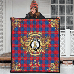 Scottish Galloway Red Clan Tartan Quilt - Military Logo Style Scottish Plaid Tartan Plaid