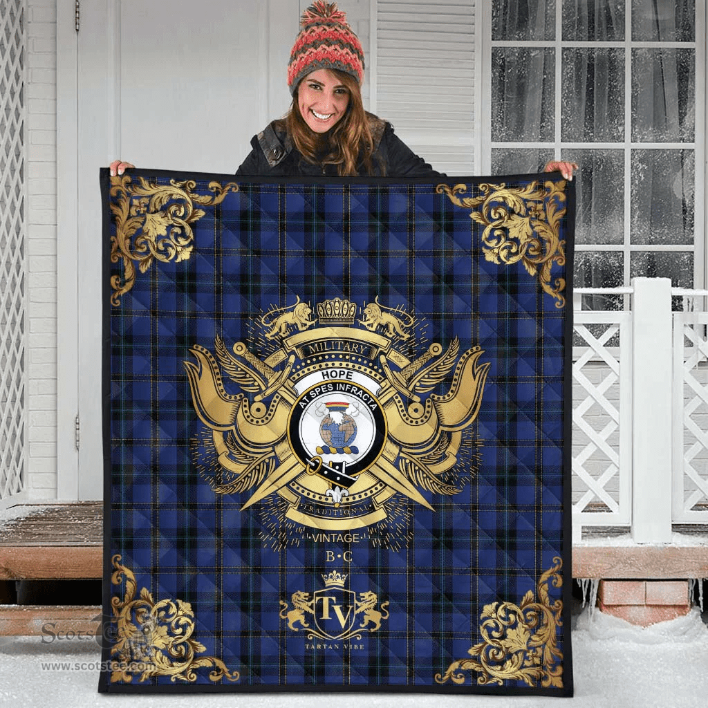Scottish Hope (Vere - Weir) 04 Clan Tartan Quilt - Military Logo Style Scottish Plaid Tartan Plaid