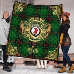 Scottish Halkerston Clan Tartan Quilt - Military Logo Style Scottish Plaid Tartan Plaid