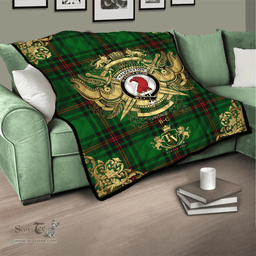 Scottish Halkerston Clan Tartan Quilt - Military Logo Style Scottish Plaid Tartan Plaid