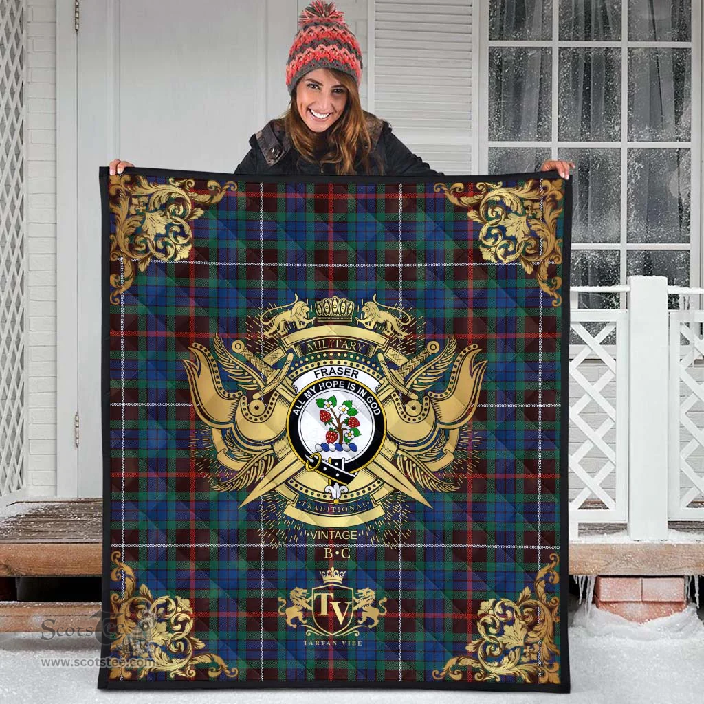 Scottish Fraser Hunting Ancient Clan Tartan Quilt - Military Logo Style Scottish Plaid Tartan Plaid