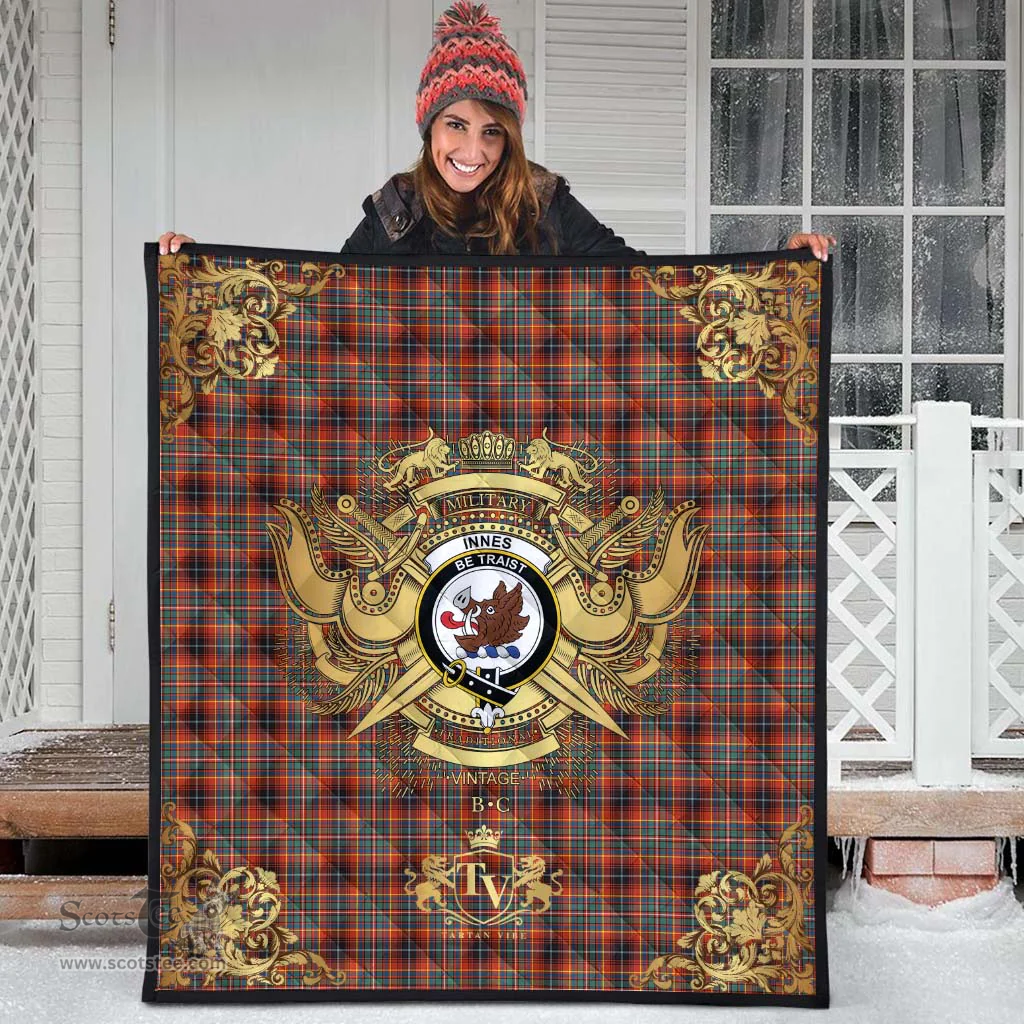 Scottish Innes Ancient Clan Tartan Quilt - Military Logo Style Scottish Plaid Tartan Plaid
