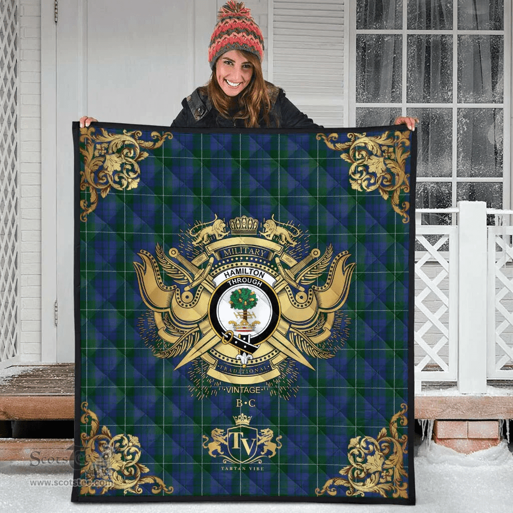 Scottish Hamilton Hunting Clan Tartan Quilt - Military Logo Style Scottish Plaid Tartan Plaid