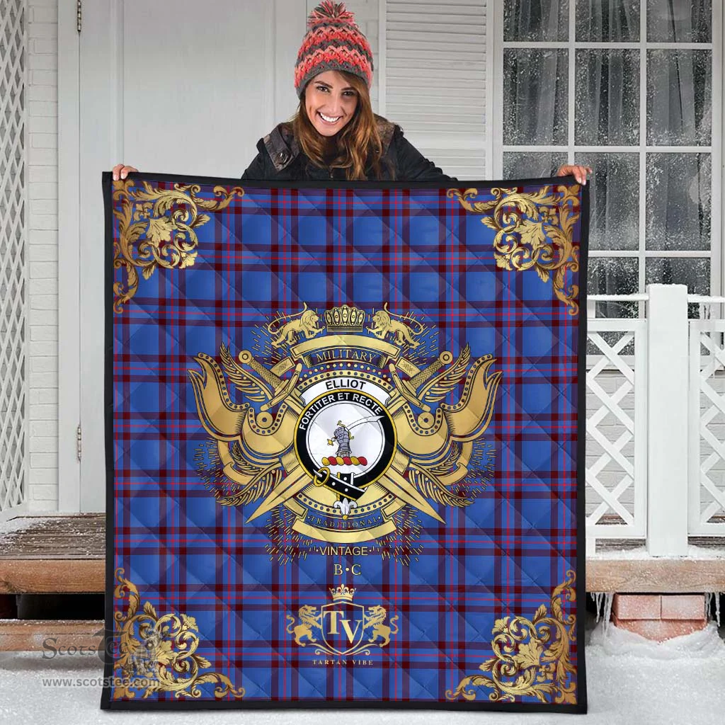 Scottish Elliot Modern Clan Tartan Quilt - Military Logo Style Scottish Plaid Tartan Plaid
