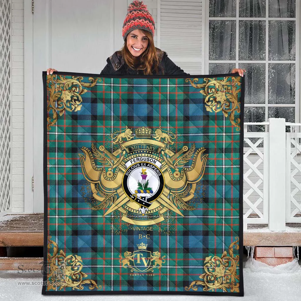 Scottish Ferguson Ancient Clan Tartan Quilt - Military Logo Style Scottish Plaid Tartan Plaid
