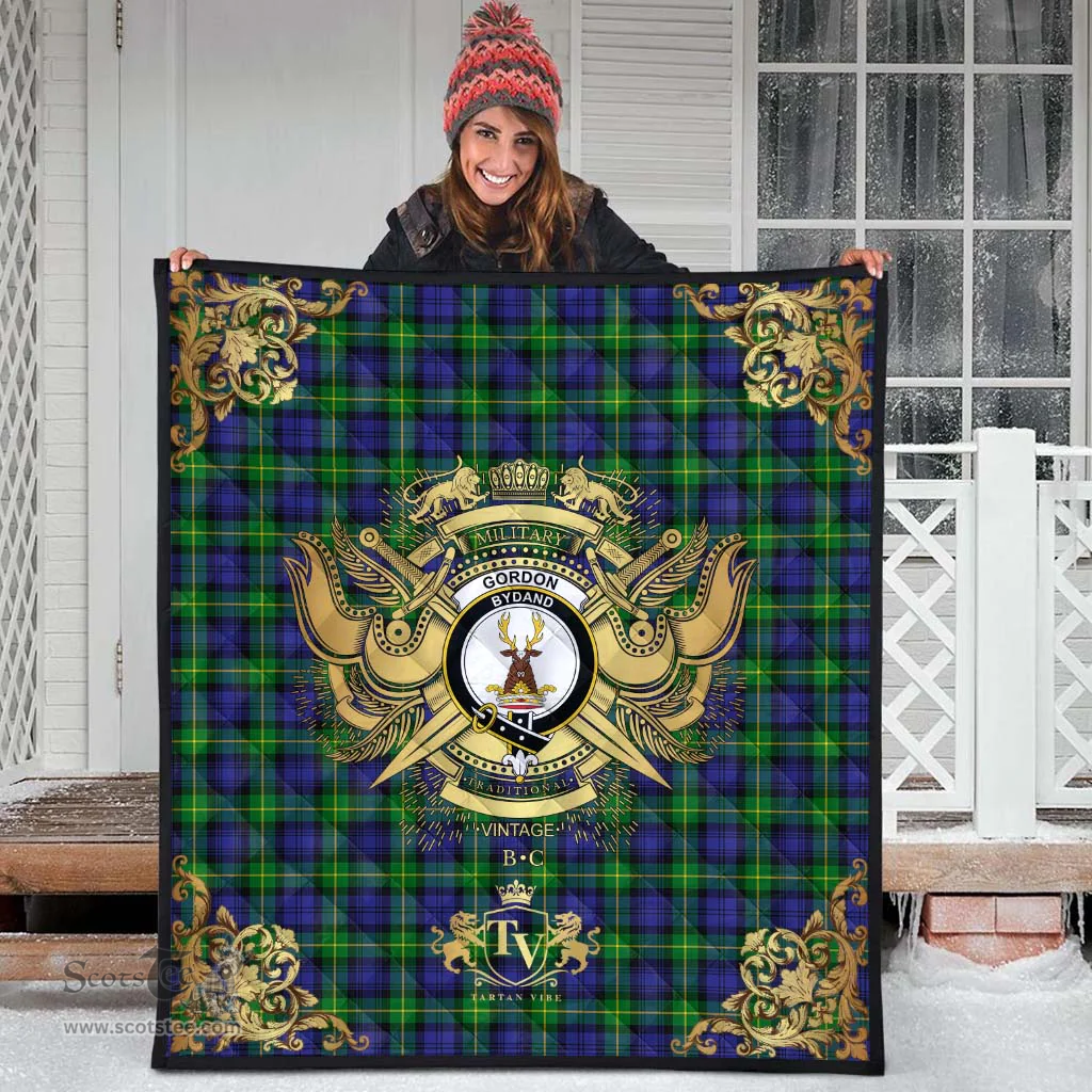 Scottish Gordon Modern Clan Tartan Quilt - Military Logo Style Scottish Plaid Tartan Plaid