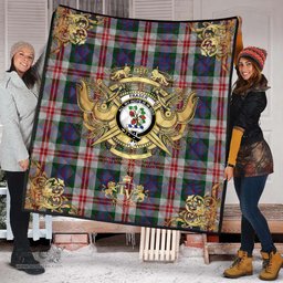 Scottish Fraser Red Dress Clan Tartan Quilt - Military Logo Style Scottish Plaid Tartan Plaid