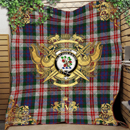 Scottish Fraser Red Dress Clan Tartan Quilt - Military Logo Style Scottish Plaid Tartan Plaid