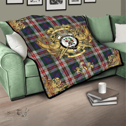 Scottish Fraser Red Dress Clan Tartan Quilt - Military Logo Style Scottish Plaid Tartan Plaid