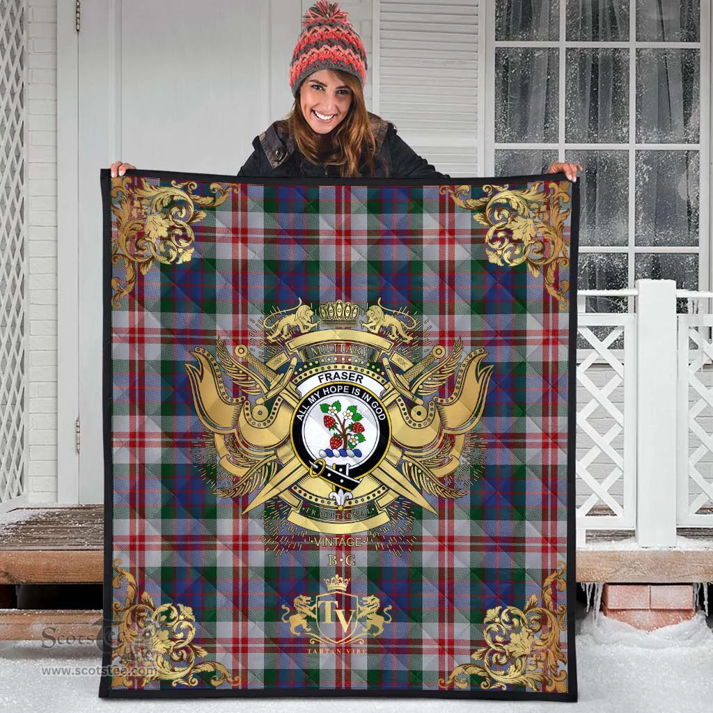 Scottish Fraser Red Dress Clan Tartan Quilt - Military Logo Style Scottish Plaid Tartan Plaid