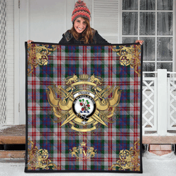 Scottish Fraser Red Dress Clan Tartan Quilt - Military Logo Style Scottish Plaid Tartan Plaid