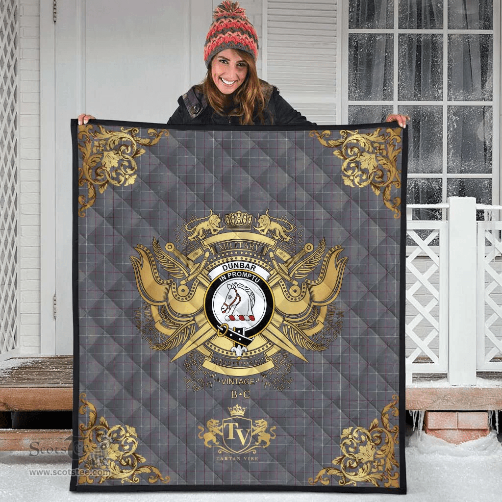 Scottish Dunbar of Pitgaveny Clan Tartan Quilt - Military Logo Style Scottish Plaid Tartan Plaid
