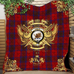 Scottish Leslie Red Clan Tartan Quilt - Military Logo Style Scottish Plaid Tartan Plaid