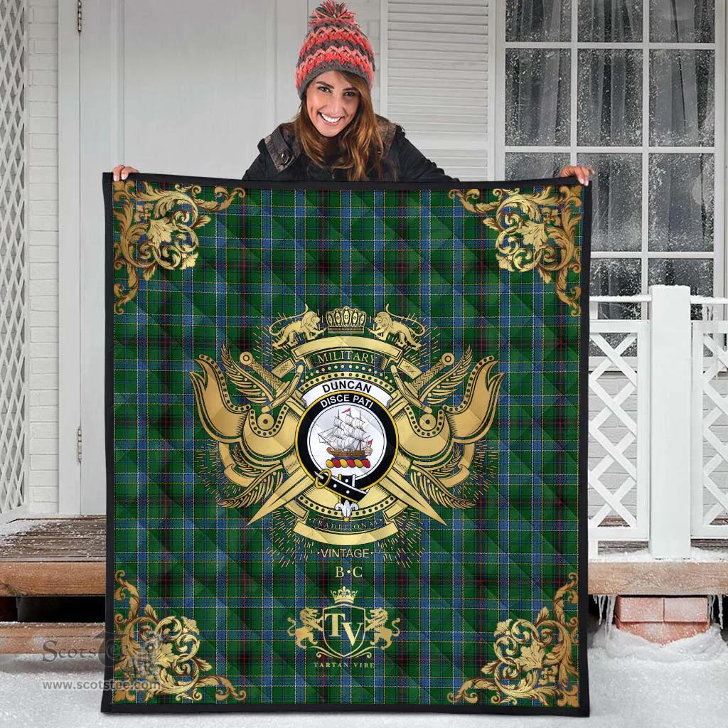 Scottish Duncan of Sketraw Clan Tartan Quilt - Military Logo Style Scottish Plaid Tartan Plaid