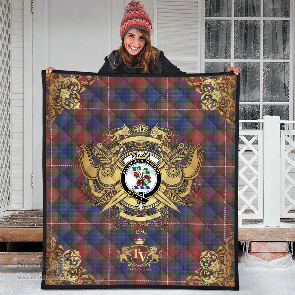 Scottish Fraser Hunting Modern Clan Tartan Quilt - Military Logo Style Scottish Plaid Tartan Plaid