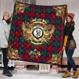 Scottish Fraser of Altyre Clan Tartan Quilt - Military Logo Style Scottish Plaid Tartan Plaid