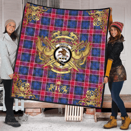 Scottish Graham of Menteith Red 02 Clan Tartan Quilt - Military Logo Style Scottish Plaid Tartan Plaid