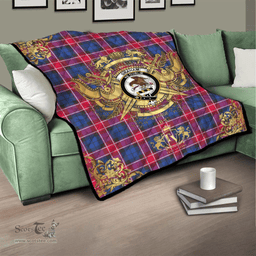 Scottish Graham of Menteith Red 02 Clan Tartan Quilt - Military Logo Style Scottish Plaid Tartan Plaid