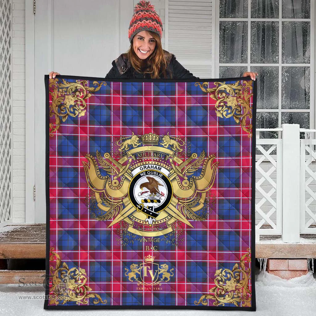 Scottish Graham of Menteith Red 02 Clan Tartan Quilt - Military Logo Style Scottish Plaid Tartan Plaid