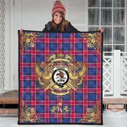 Scottish Graham of Menteith Red 02 Clan Tartan Quilt - Military Logo Style Scottish Plaid Tartan Plaid