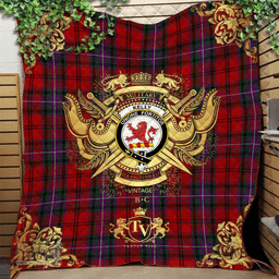 Scottish Kelly of Sleat Red Clan Tartan Quilt - Military Logo Style Scottish Plaid Tartan Plaid