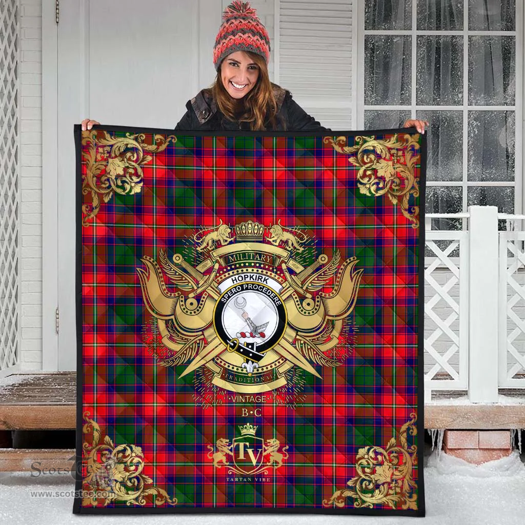 Scottish Hopkirk Clan Tartan Quilt - Military Logo Style Scottish Plaid Tartan Plaid