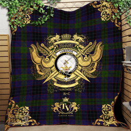 Scottish Lumsden Hunting Clan Tartan Quilt - Military Logo Style Scottish Plaid Tartan Plaid