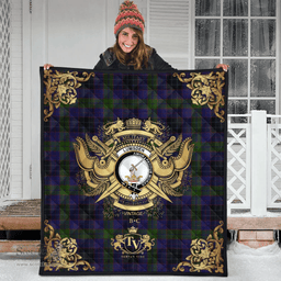 Scottish Lumsden Hunting Clan Tartan Quilt - Military Logo Style Scottish Plaid Tartan Plaid