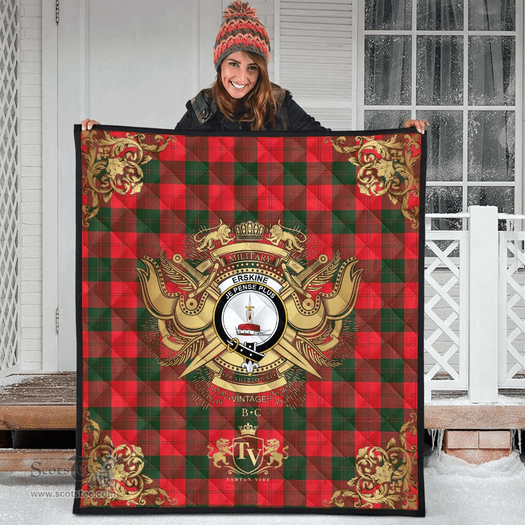 Scottish Erskine Modern Clan Tartan Quilt - Military Logo Style Scottish Plaid Tartan Plaid