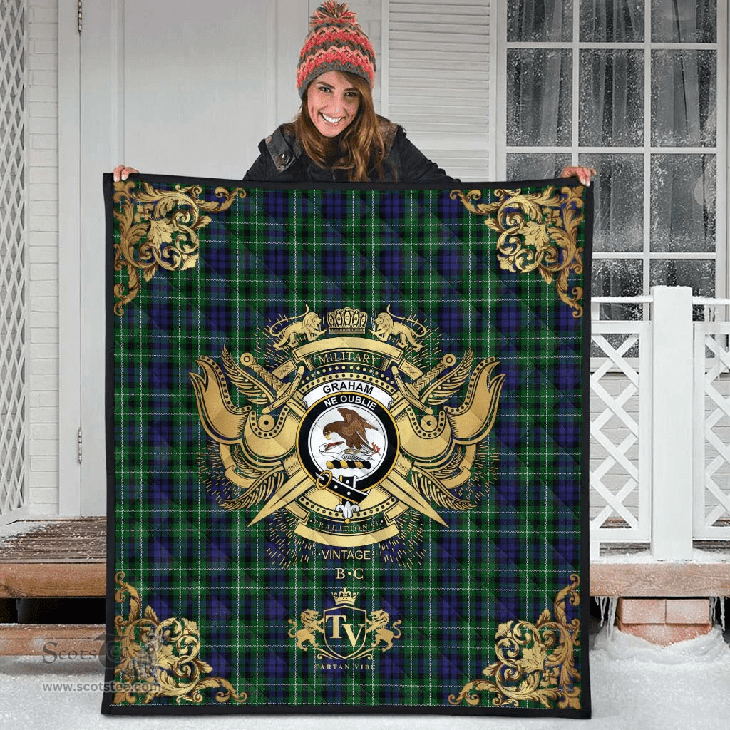 Scottish Graham of Montrose 02 Clan Tartan Quilt - Military Logo Style Scottish Plaid Tartan Plaid