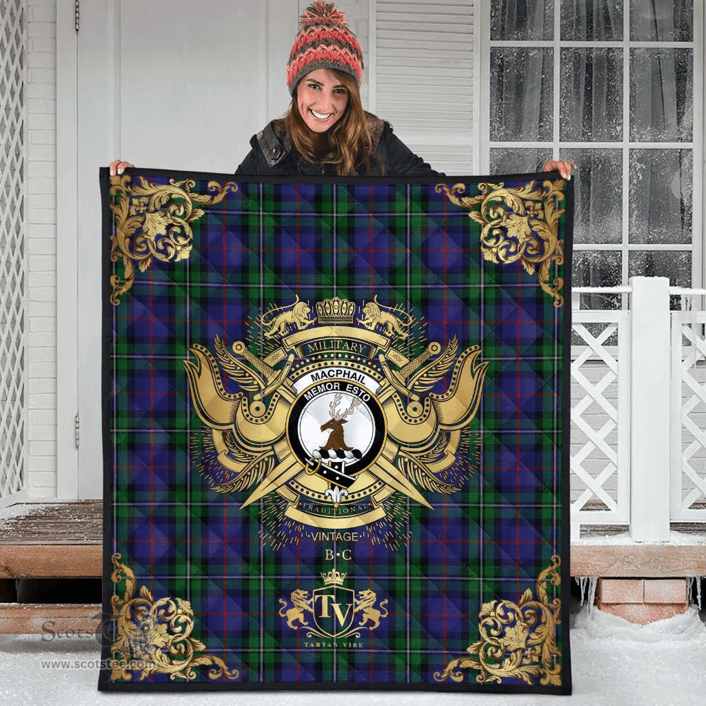Scottish MacPhail Hunting 02 Clan Tartan Quilt - Military Logo Style Scottish Plaid Tartan Plaid