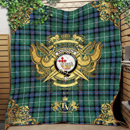 Scottish MacDonald of the Isles Hunting Ancient Clan Tartan Quilt - Military Logo Style Scottish Plaid Tartan Plaid