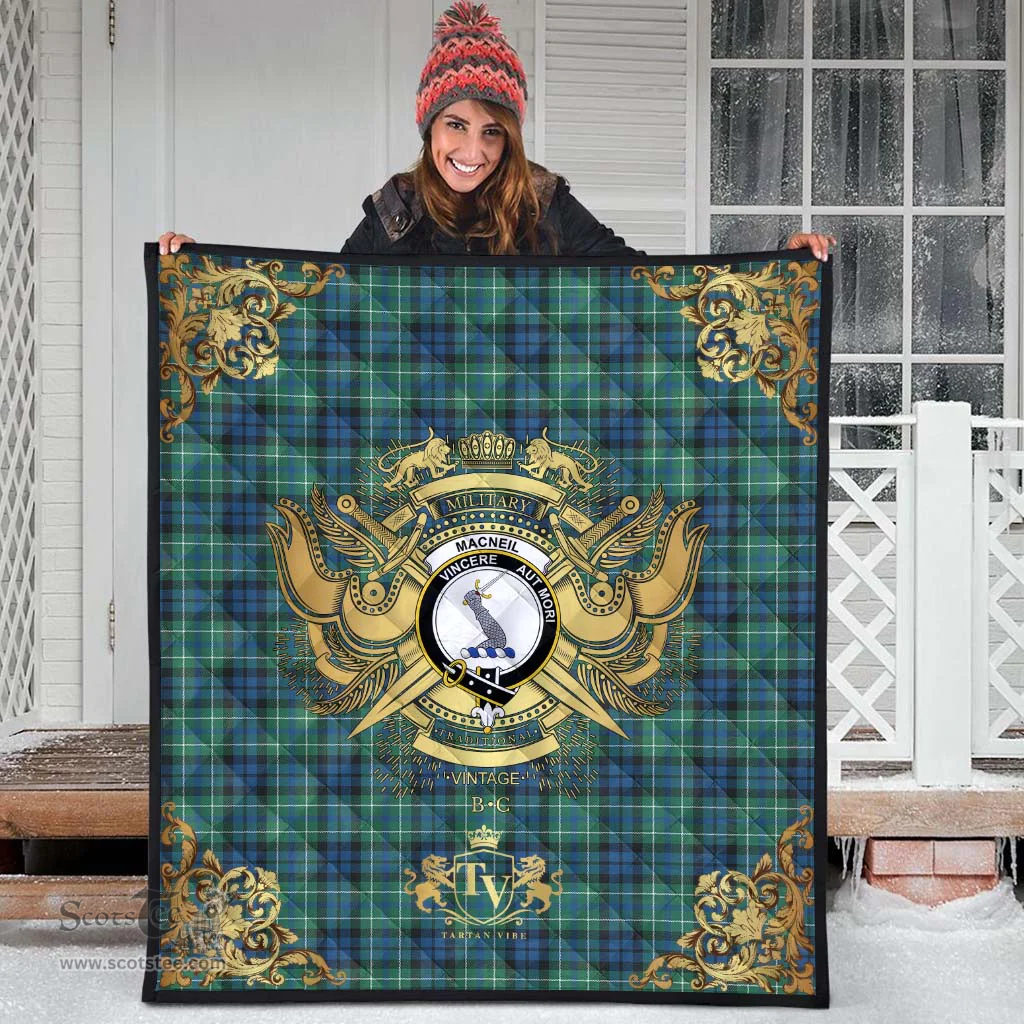 Scottish MacNeil of Colonsay Ancient Clan Tartan Quilt - Military Logo Style Scottish Plaid Tartan Plaid